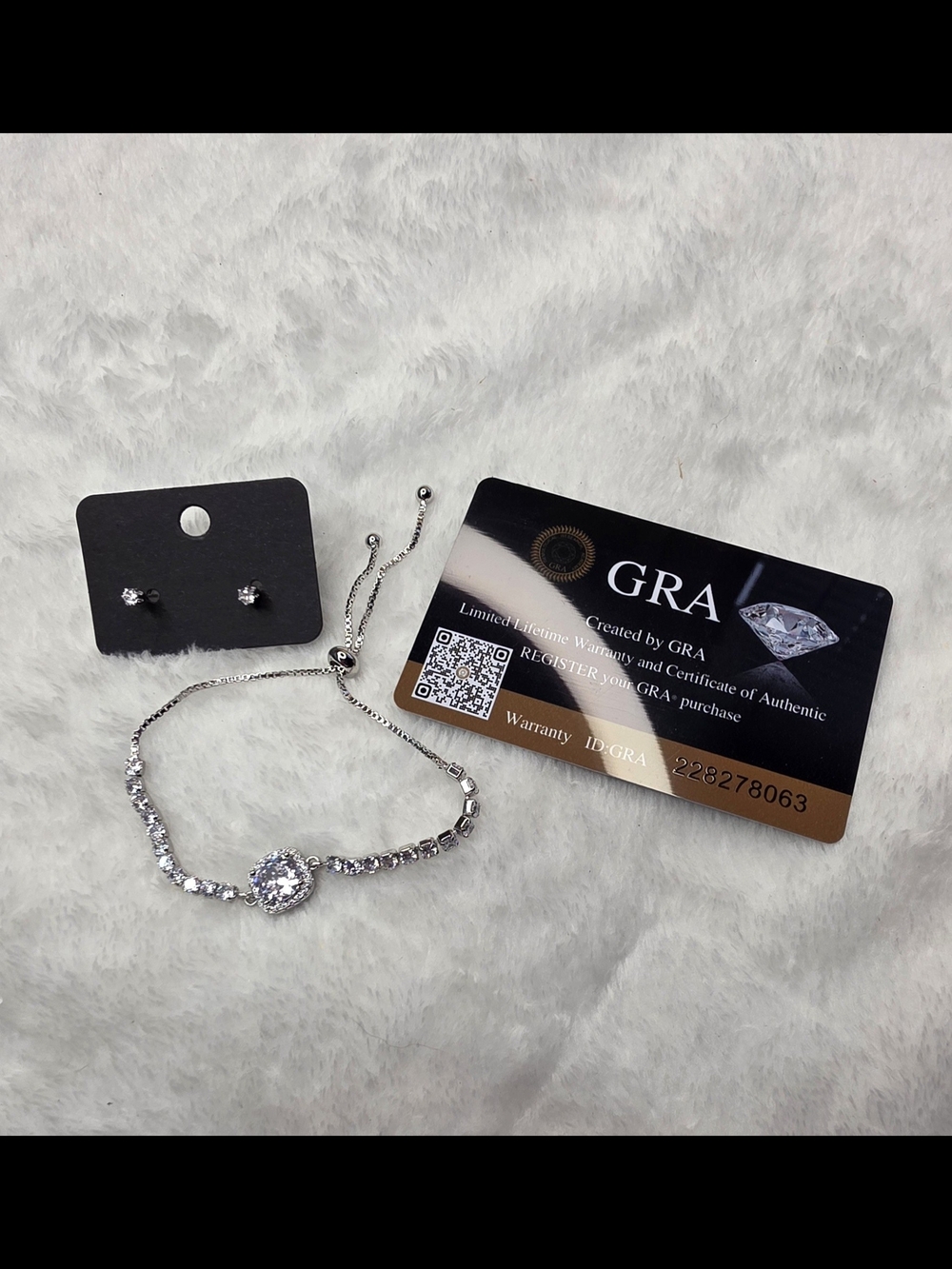 GRA Silver Moissanite Halo Slider Bracelet Stud Earring Bundle